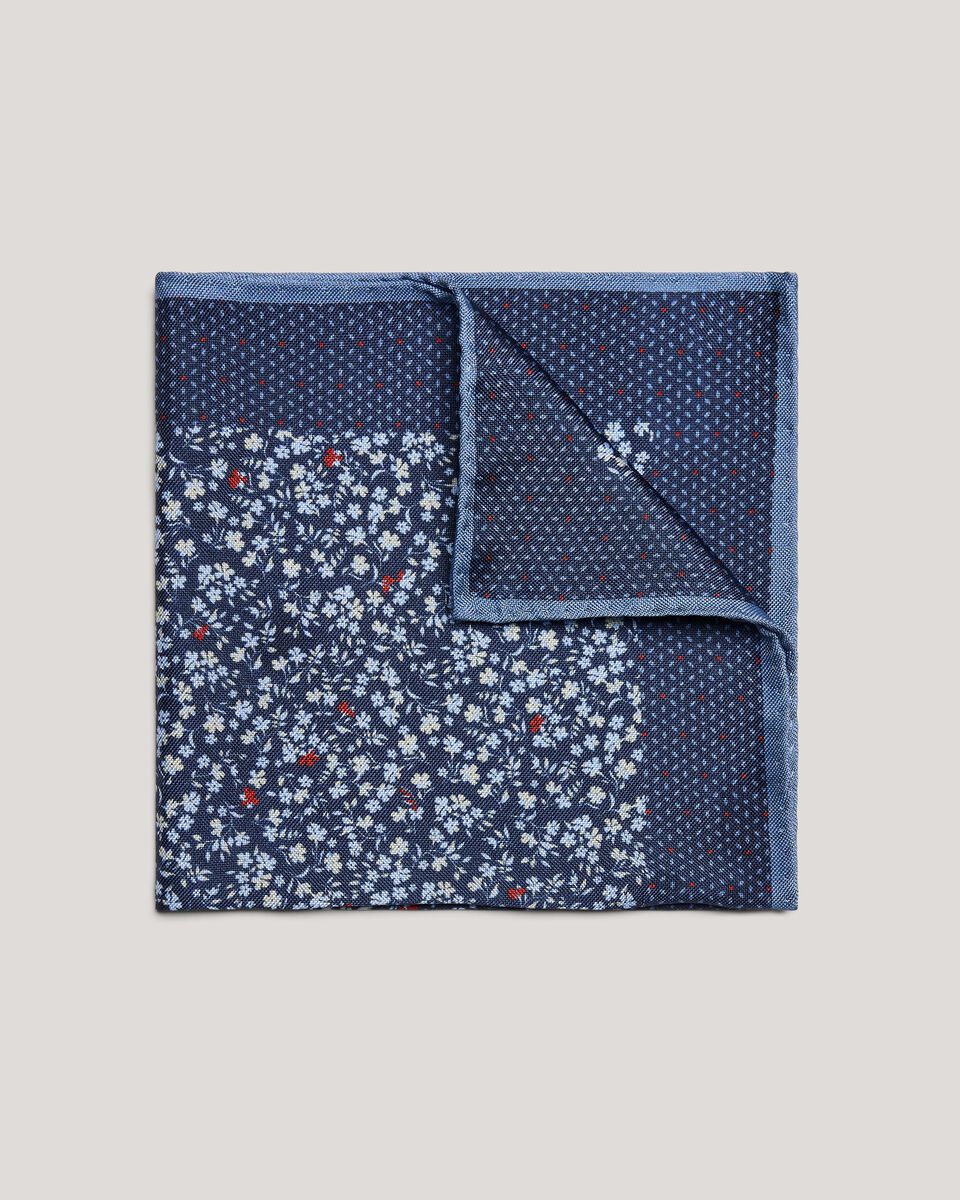 Ditsy Floral Printed Pocket Square With Contrast Border